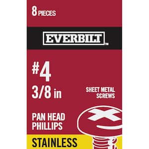 #4 x 3/8 in. Phillips Pan Head Stainless Steel Sheet Metal Screw (8-Pack)