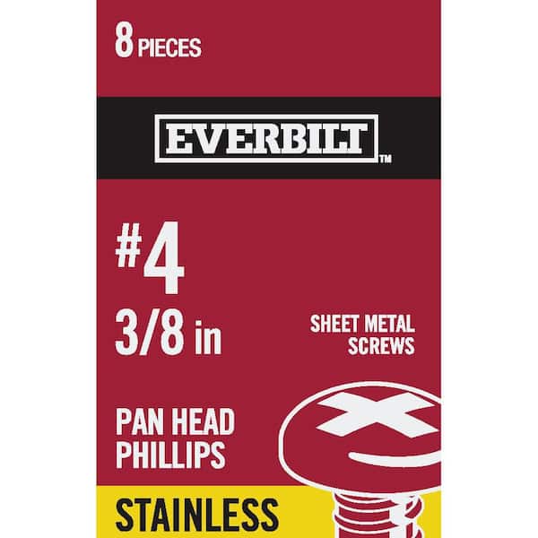 Everbilt #4 x 3/8 in. Stainless Steel Phillips Pan Head Sheet Metal Screw (8-Pack)