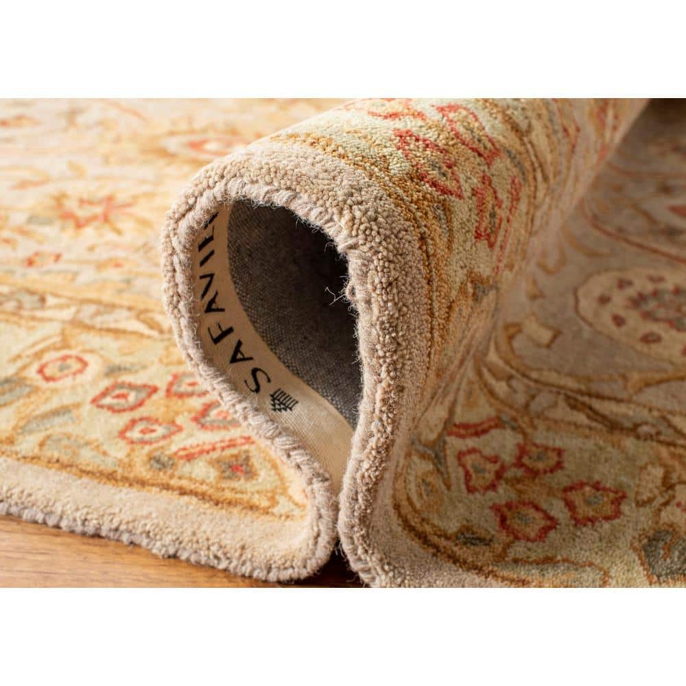 Beige Floral Handmade Tufted Wool 8' x 10' Rug