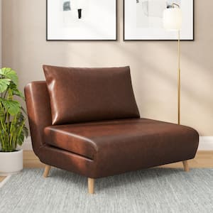 Brown Faux Leather Tri-Fold Sleeper Side Chair Convertible