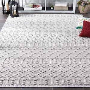 Global Gray/Ivory 7 ft. x 7 ft. Square Geometric Striped Indoor/Outdoor Area Rug
