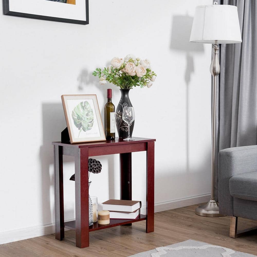 23.5 in Brown Espresso Wood Side End Table with Shelf