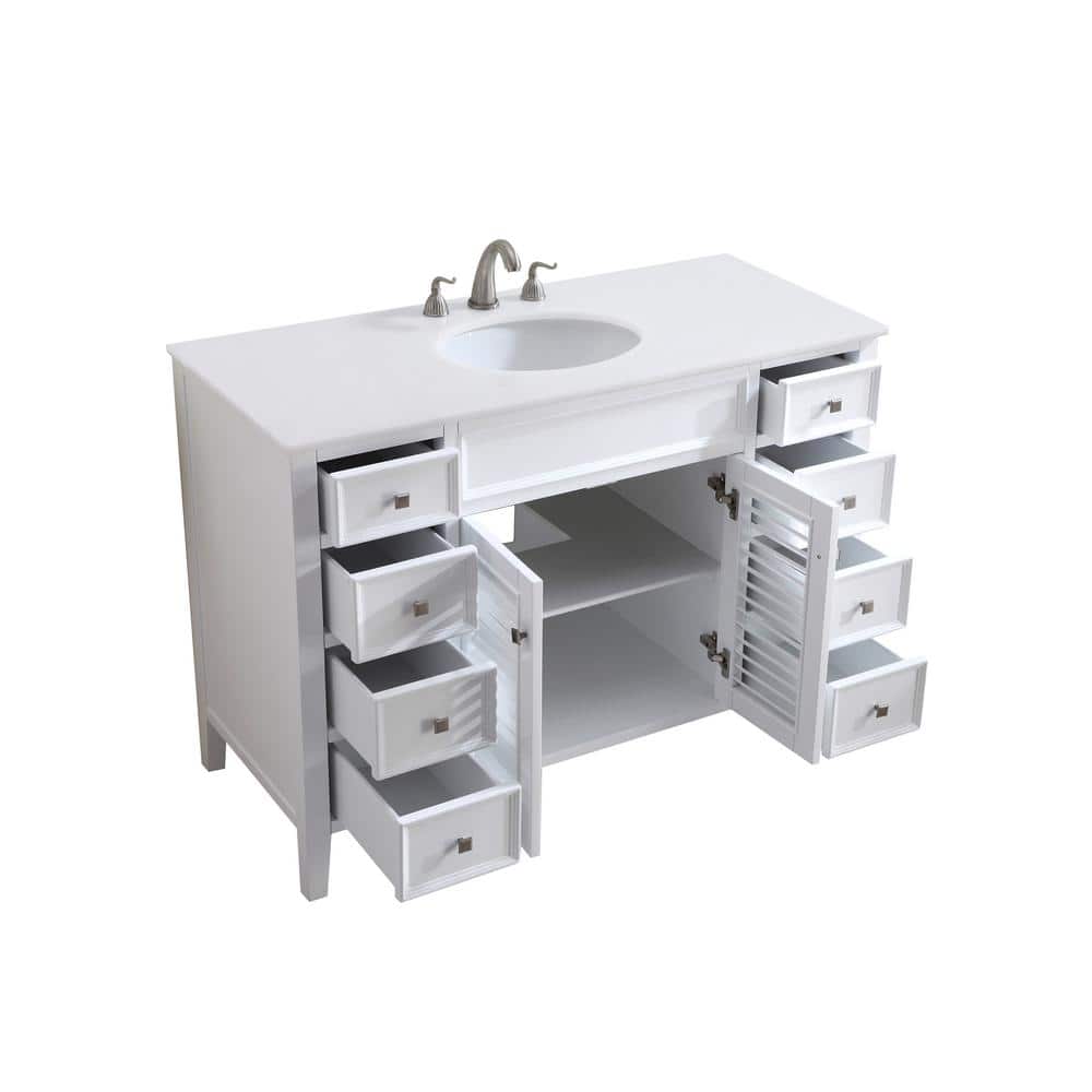 48" Antique White Freestanding Vanity with Quartz Countertop