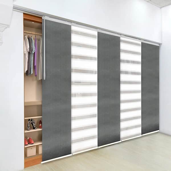 EMOH Metallic Gleam 58 in. - 110 in. W x 94 in. L Adjustable 5- Panel White Single Rail Panel Track with 23.5 in. Slates