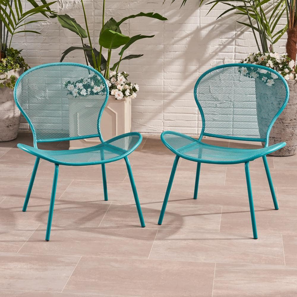 Teal Outdoor Modern Patio Metal Dining Chair for Beach, Picnic, Patios, Bac