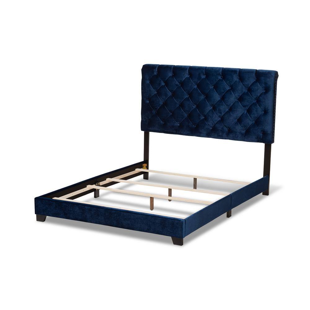 Candace Navy Velvet Upholstered Full Bed with Tufted Headboard
