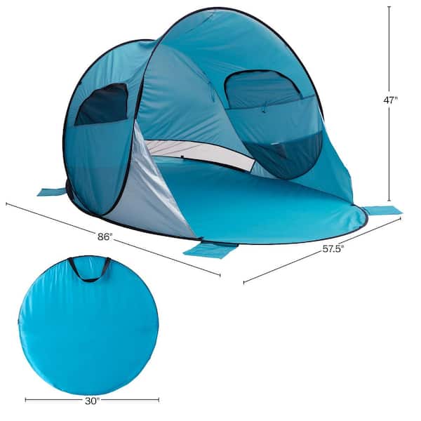 Wakeman Outdoors Pop Beach Tent with UV Protection and Ventilation Windows Water and Wind Resistant Double-Door Sun Shelter (Blue) 75-CMP1106 - The Home Depot