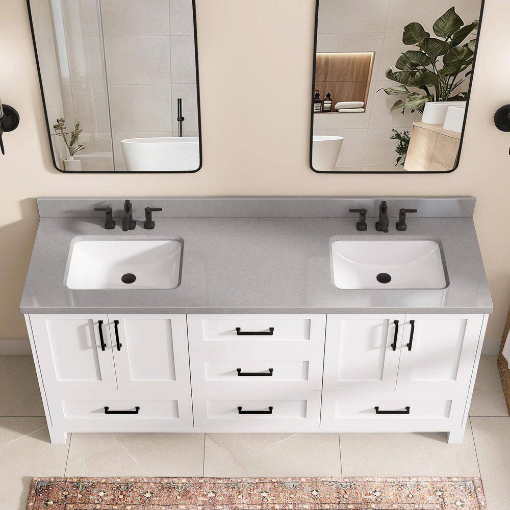HTK 60 in. W x 22 in. D Engineered Stone White Rectangular Double Sinks Bathroom Vanity Top with Backsplash in Gray price history on PriceWatchPro