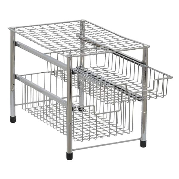 Household Essentials Silver Cabinet Organizer with Double Pull Out Basket