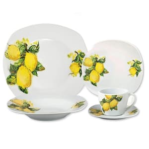 Porcelain 20-Piece Lemon Design Square Dinnerware Set (Service for 4)