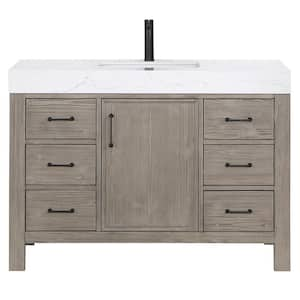 León 48 in.W x 22 in.D x 34 in.H Single Sink Bath Vanity in Fir Wood Grey with White Composite Stone Top