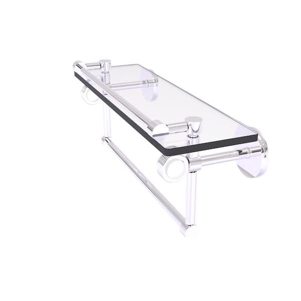 Allied Brass Clearview 16 in. W x 6.7 in. H x 5.8 D Glass Rectangular Shelf in Polished Chrome with Towel Bar and Groovy Accents