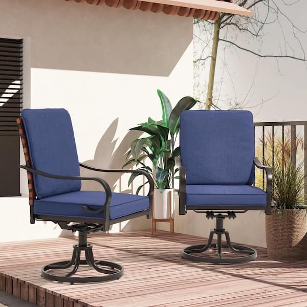 HOMMOW Swivel Patio Chairs Gentle Rocker Set of 2, Heavy Duty Metal Outdoor Dining Chairs with Thickened Cushions, Blue