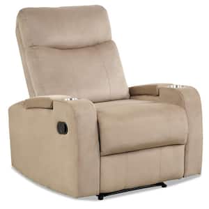 Brown Metal Flannelett Recliner Chair with Arm Storage and Cup Holder