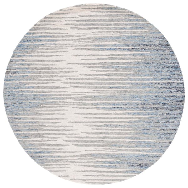 SAFAVIEH Abstract Ivory/Dark Blue 6 ft. x 6 ft. Contemporary Striped Round Area Rug