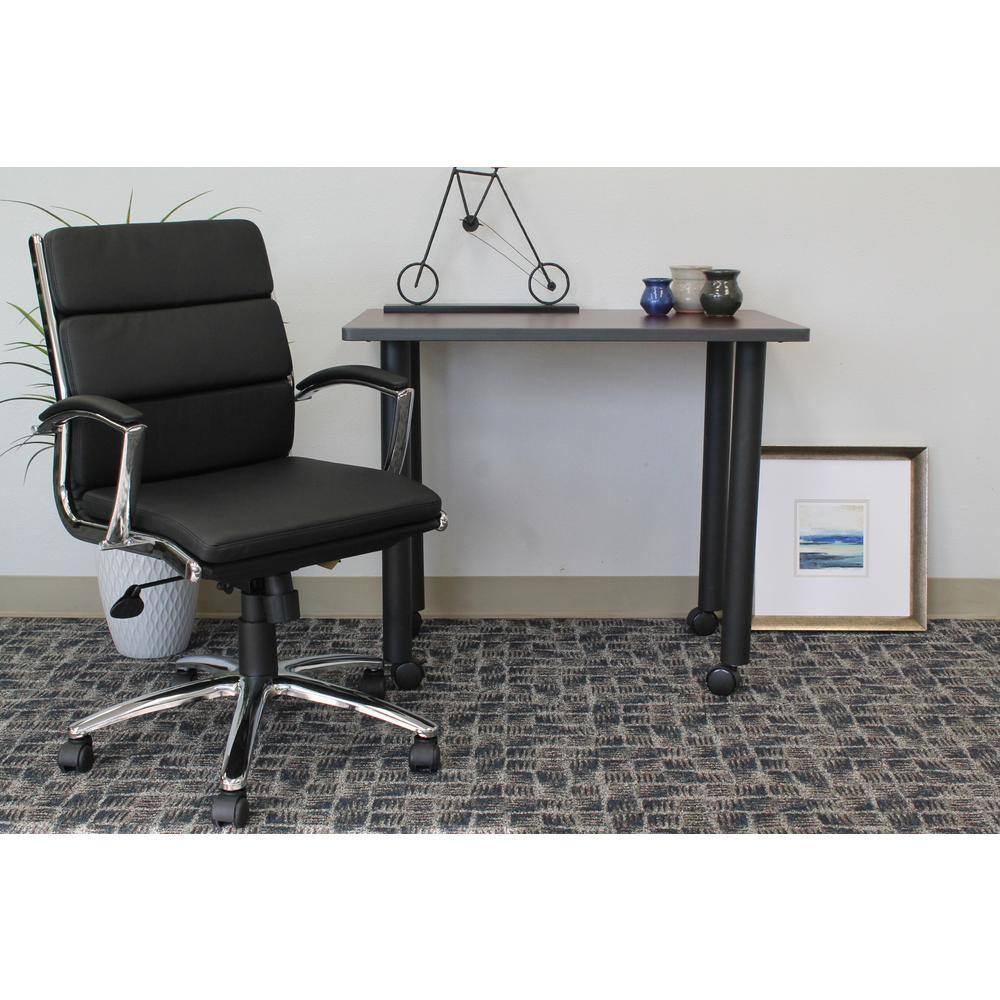 Black Mid-Back Executive Chair with Chrome Finish and Vinyl Upholstery