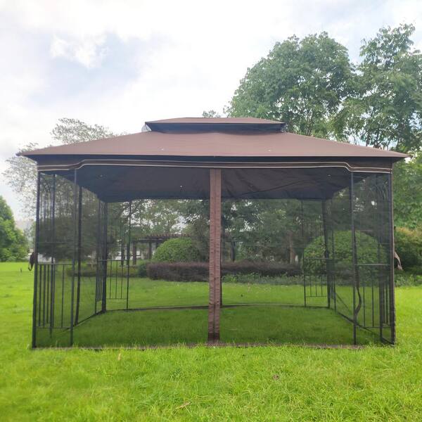 Xzkai 13 ft. x 10 ft. Brown Outdoor Patio Gazebo Canopy Tent