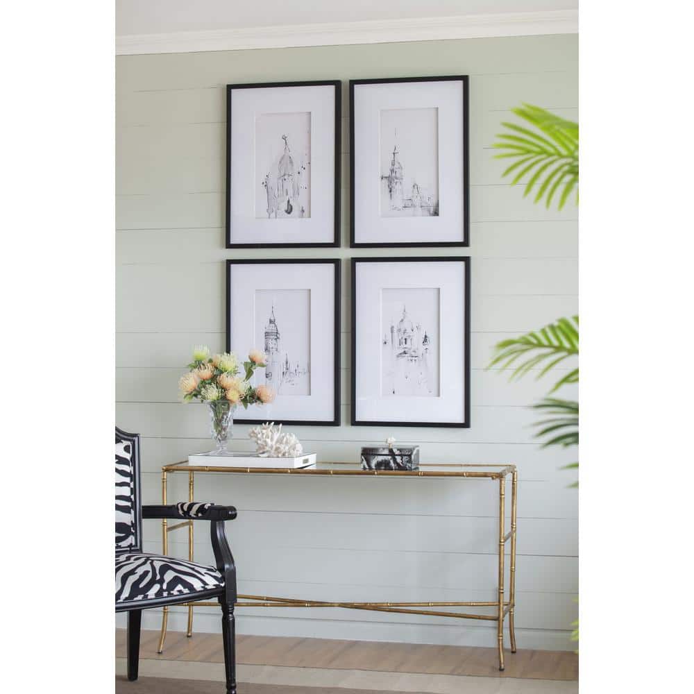 Black and White Architectural Framed Canvas Prints Set of 4