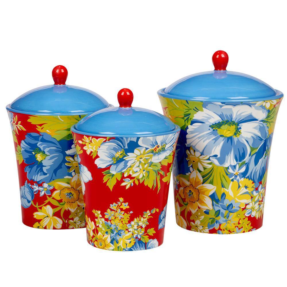 Bohemian Floral Multicolor Earthenware Kitchen Canisters Set
