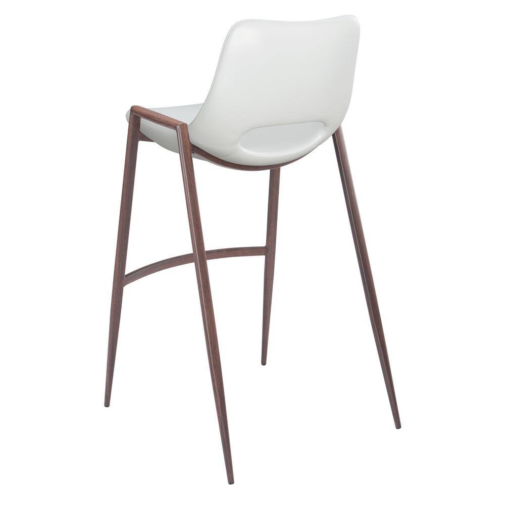 Modern White and Walnut Steel Bar Stool Set of 2