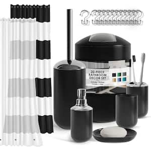 20-Piece Bathroom Accessory Set with Shower Curtain Set, Soap Dispenser, Toilet Brush, & Trash Can in Matte Black