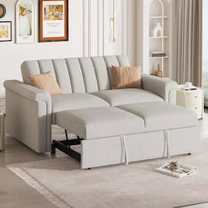 Modern 61 in. Beige Polyester Twin Size Sofa Bed, Convertible Loveseat with Adjustable Backrest