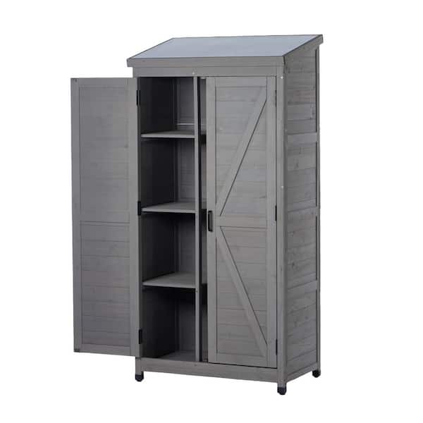 Gray 2.79 ft. W x 1.7 ft. D Wood Shed with Metal Top for Backyard Garden Patio Lawn (4.79 sq. ft. )