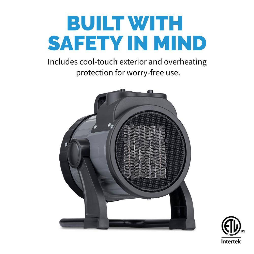 Portable Black and Gray Ceramic Electric Garage Heater with Adjustable Tilt Head