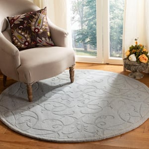 Impressions Gray 5 ft. x 5 ft. Round Border Area Rug