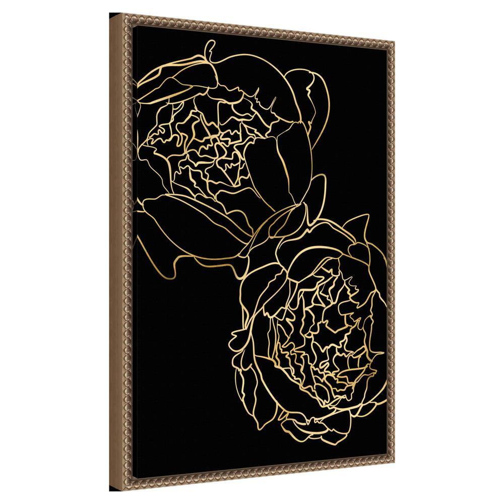 Gold and Black Beaded Framed Botanical Canvas Wall Art