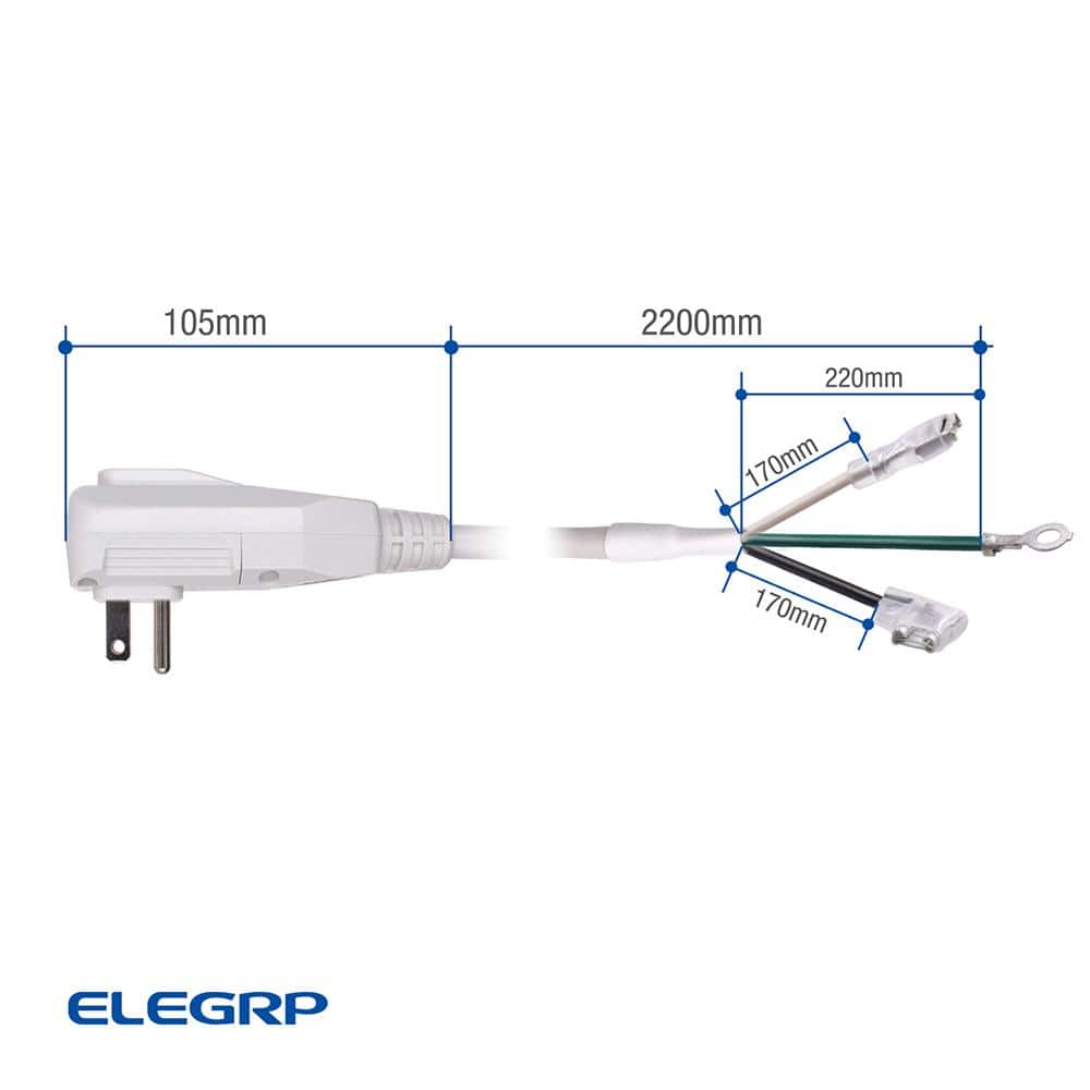 7.5ft White PVC Air Conditioner Power Cord with LCDI Plug