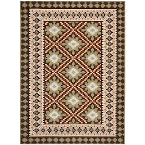 Veranda Brown/Terracotta 9 ft. x 12 ft. Aztec Geometric Indoor/Outdoor Patio  Area Rug