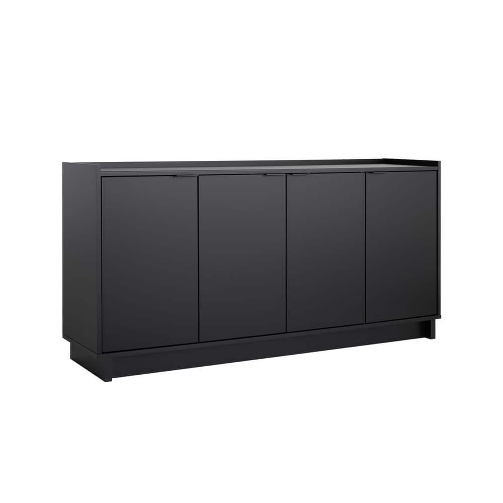 Prepac Black 4-Door Console Table with Adjustable Shelving