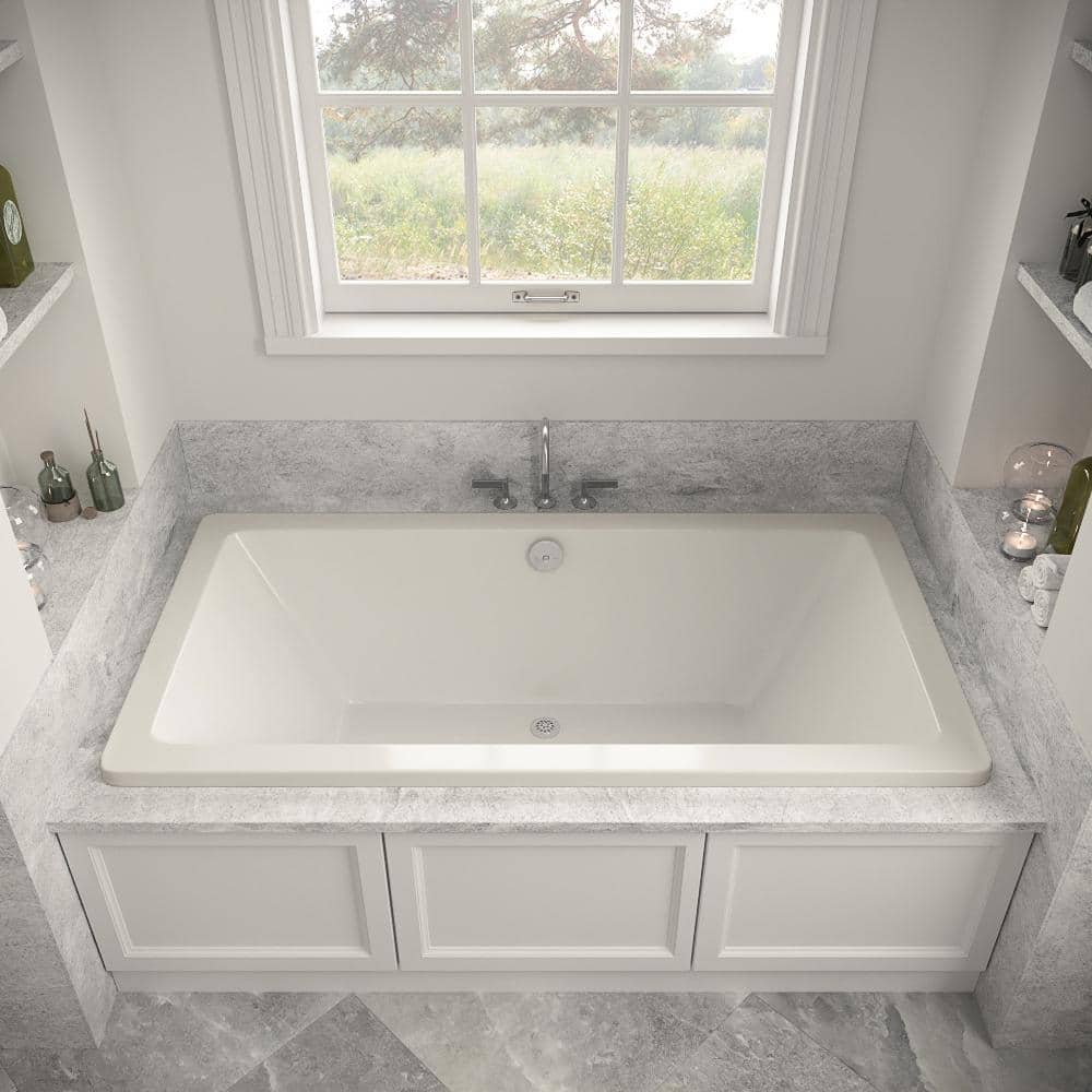 66-Inch Glossy White Acrylic Drop-In Soaking Bathtub with Center Drain