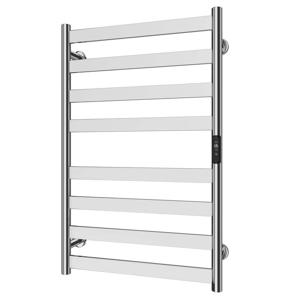 AY1004 Silver 160W Wall Mounted Towel Heating Rack 8-Bars Hardwired and Plu