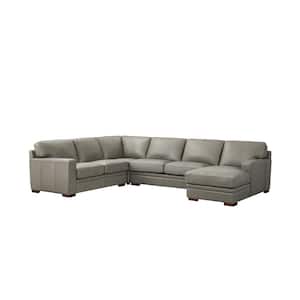 Dillon Sectional 136 in. W Square Arm 4-Piece Leather Lawson Sectional Sofa in Gray with Right Facing Chaise