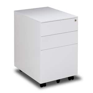 3-Drawer Mobile White Metal Lateral Filing Cabinet with Lock Steel