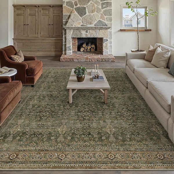 Star Greeen 9 ft. x 12 ft.  Distressed Vintage Floral Area Rug