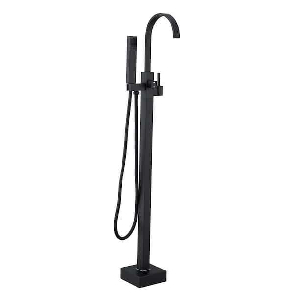 cadeninc Single Handle Floor Mount Freestanding Bathtub Faucet with Handheld Shower in Matte Black