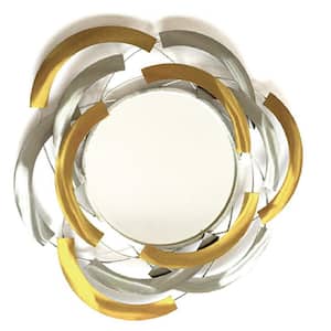 35 in. x 35 in. Modern Round Gold and Silver Framed Metal Accent Mirror