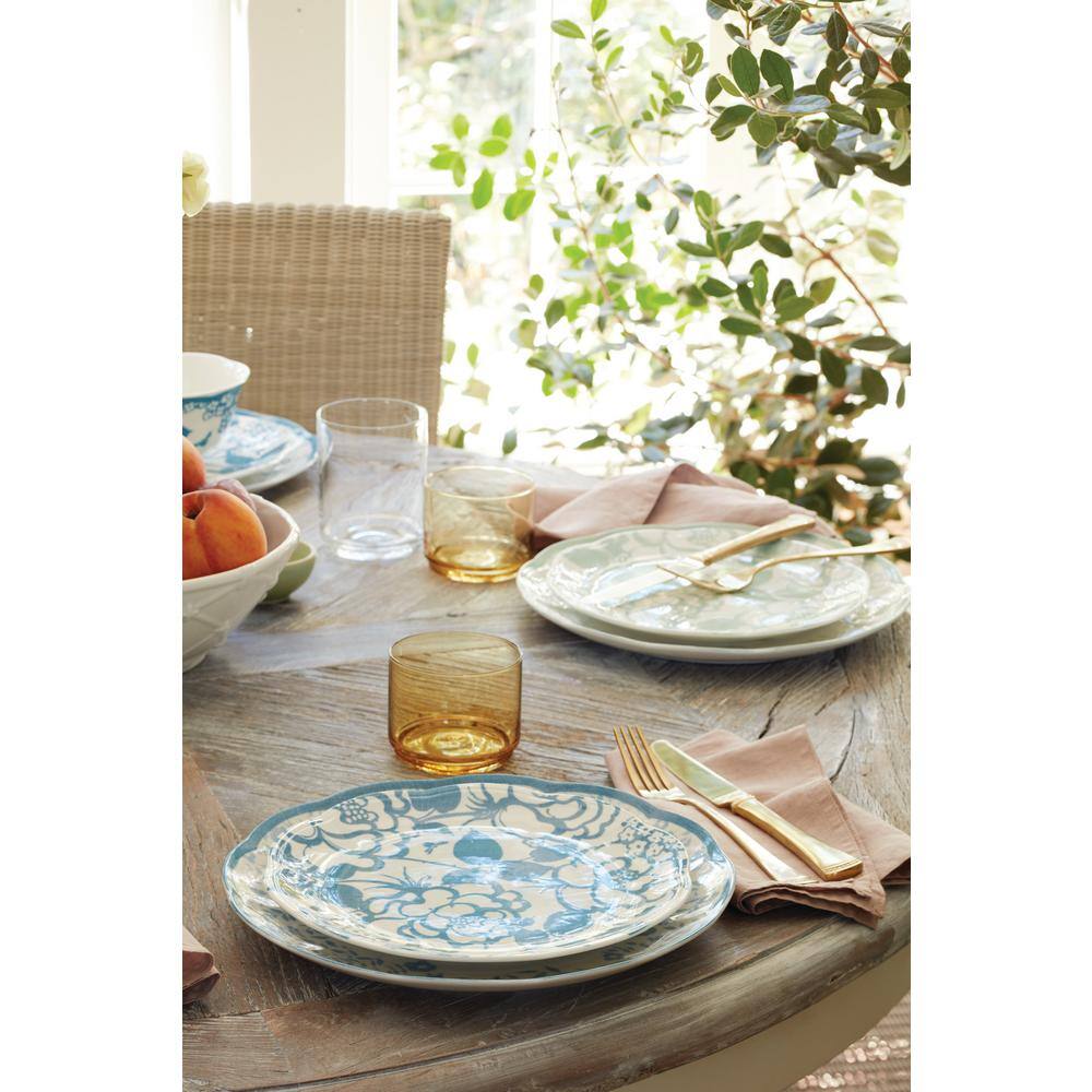 Cornflower Blue Porcelain Scalloped Edge Dinner Plates, Set of 4