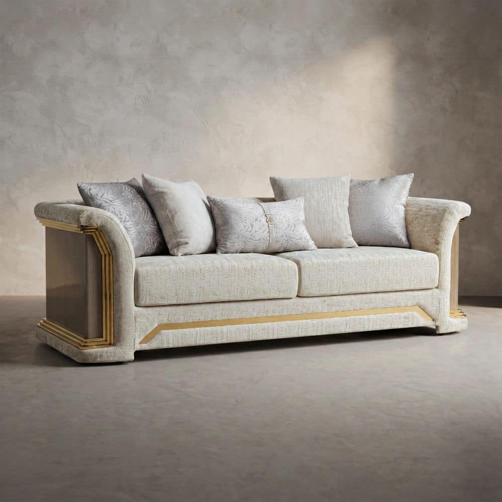 Furniture of America Guid 91 in. Glam Flared Arm Fabric Rectangle