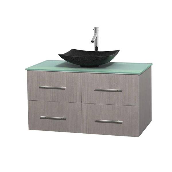 Wyndham Collection Centra 42 in. Vanity in Gray Oak with Glass Vanity Top in Green and Black Granite Sink