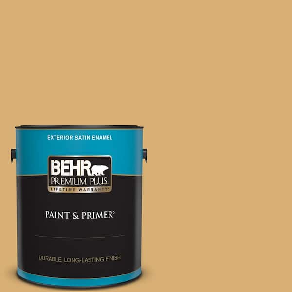 BEHR PREMIUM PLUS 1 gal. Home Decorators Collection #HDC-AC-08 Mustard Field Satin Enamel Exterior Paint & Primer