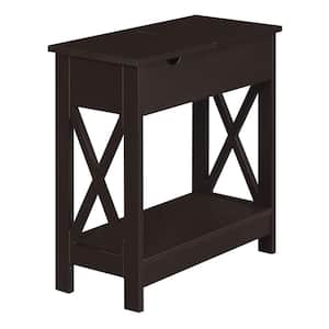 Oxford 11.25 in. Espresso Standard Height Rectangular Wood Top End Table with Flip Top and Charging Station