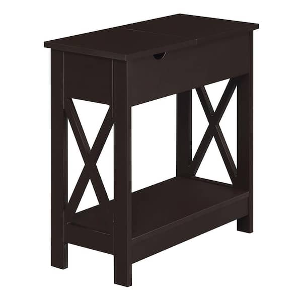 Convenience Concepts Oxford 11.25 in. Espresso Standard Height Rectangular Wood Top End Table with Flip Top and Charging Station