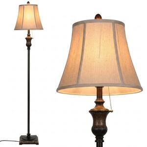Sophia 63 in. Distressed Bronze Traditional 1-Light LED Energy Efficient Floor Lamp with Beige Fabric Empire Shade