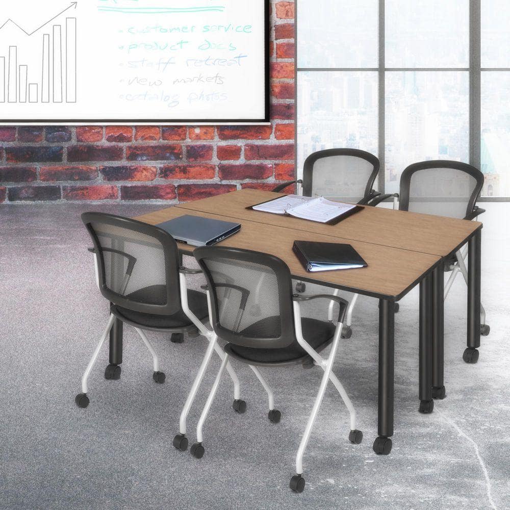 Kee 72 in x 24 in. Noble Oak Top Mobile Training Seminar Table Desk, Black Legs