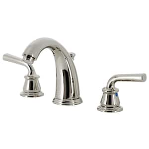 Restoration 8 in. Widespread 2-Handle Bathroom Faucets with Plastic Pop-Up in Polished Nickel