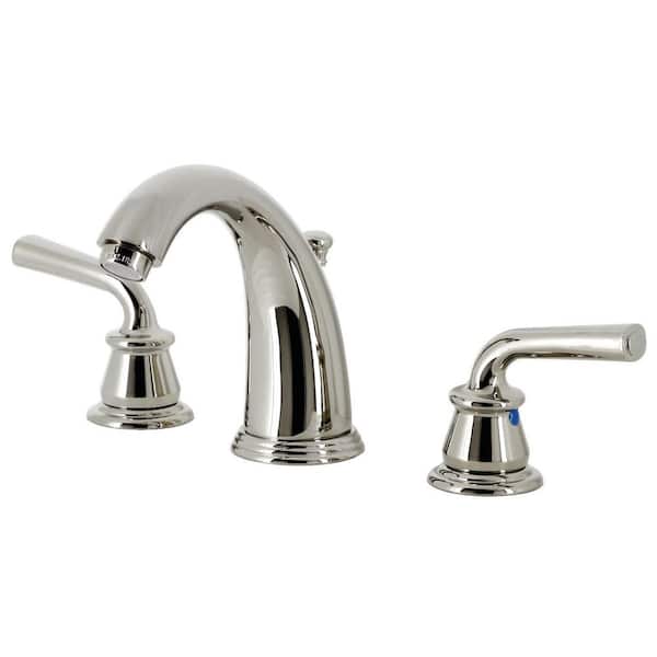 Kingston Brass Restoration 8 in. Widespread 2-Handle Bathroom Faucets with Plastic Pop-Up in Polished Nickel